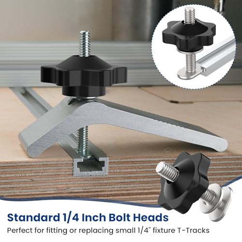 10 Sets of 1/4"-20 T Track Knob Kit, Star Knobs Kit Include 1/4-20 Threaded Bolt 2-1/2" Length with Washers, T Track Accessories for Woodworking Jigs and Fixtures - size: 1/4"-20 inch 10 Sets, 2-1/2" Length