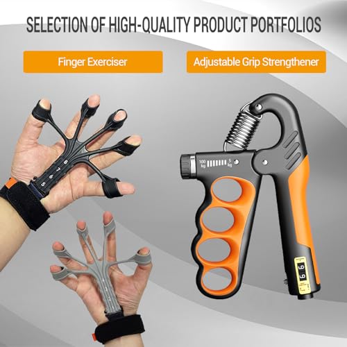 Hand Grips Strengthener, Forearm Strength Trainer- Adjustable Resistance 11-220Lbs Hand gripper with Counting,Finger Exerciser,Hand Extension Exerciser for Muscle Building and Injury Recover Combo Set - color: Gray Combo Set
