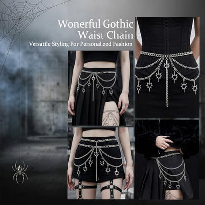 2 Pcs Thorn Heart Waist Chain Belt, Punk Gothic Belt Chains with Pant Chain for Women Girl