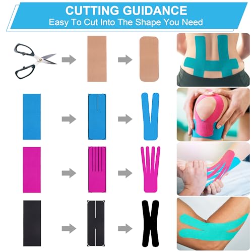 SUPERBE Precut Kinesiology Tape (3 Rolls Pack), Elastic Sports Tape for Pain Relief, Muscle Support, Recovery and Physio Therapy, Breathable, Waterproof (Beige Blue Pink) - color: Beige Blue Pink