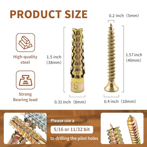 30 Packs Heavy Duty Hollow Wall Anchors with Screws, Loose Hinge and Stripped Hole Repair Kits (8x38mm) - size: M8*32