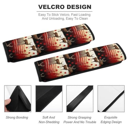 2PCS Red White Elk Deer USA American Flag Car Seat Belt Pad Breathable Shoulder Protector for Girls and Boys, Most Cars, Anti-Slip Pad - color: Pattern 757