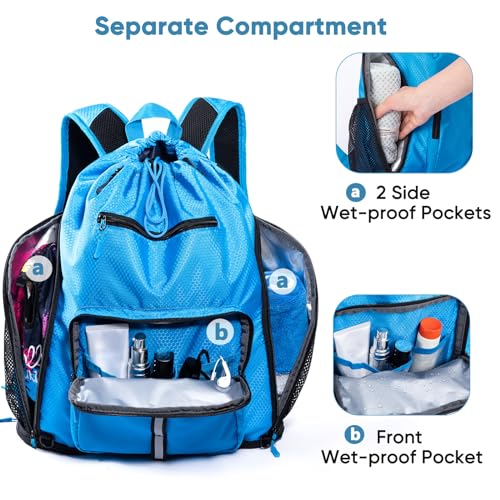 Large Beach Backpack Waterproof Sandproof - Customized Oversized Drawstring Pool Bag with Shoe Compartment for Toiletries, Towels, Gym, Travel - color: Blue, size: Large