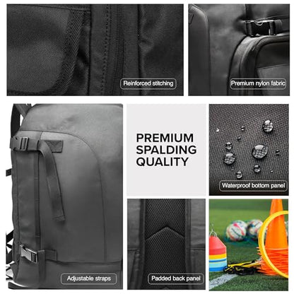 Spalding 50L Sports Tournament Backpack – Waterproof Gear Bag with Shoe Storage Compartment for Basketball, Soccer, Baseball, Pickleball, Travel & Team Equipment Backpack for Athletes, Men & Women