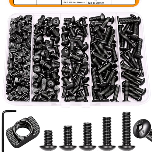 weideer 260PCS M5 T-Nuts Screws Assortment Kit,Compatible with Rail Mount,Replacement for M-Lok Nut Screw,M5 Nut and Bolt Assortment Sets for 2020 Series Standard Aluminum Profile - color: BK 260PCS M5 T Nuts
