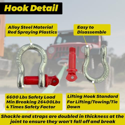 HENBOW Lifting Straps with D Ring Shackle,6.5' × 3" Heavy Duty Flat Lift Sling Straps for Hoist 6600 lbs Safety Load，Web Sling Car Tree Saver Winch Recovery - size: 3 Inch × 6.5 FT