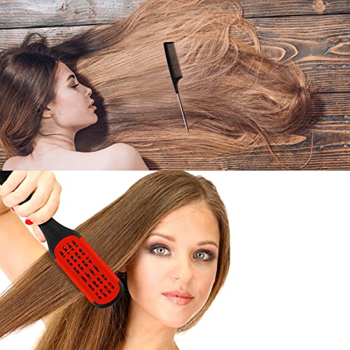 Honeydak Double Brush Boar Bristle Clamp Comb with Alligator Clips, Rat Tail Comb for Hair Styling (Red Black) - color: Red Black Comb
