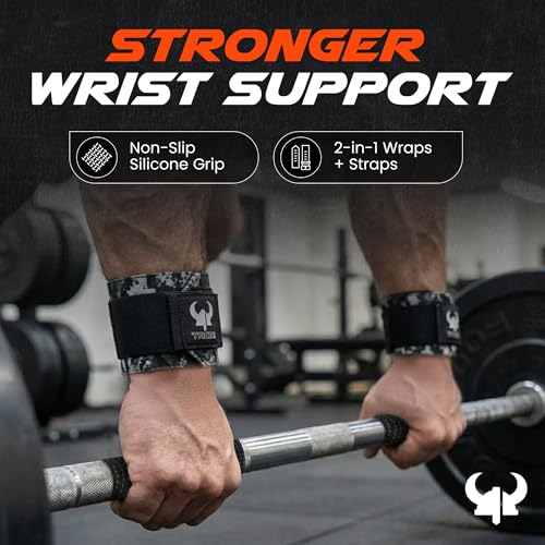 2-in-1 Heavy Duty Lifting Straps and Wrist Wraps, 18 Inch Non-Slip Grip