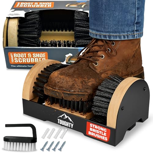 Toughty Boot Scrubber - Heavy-Duty All-Weather Shoe Cleaner with Scraper Brushes - Mountable Indoor & Outdoor Dirt Remover for Entryway & Worksites - Rugged Boot Cleaning Tool for Men & Women - style: Boot Scrubber