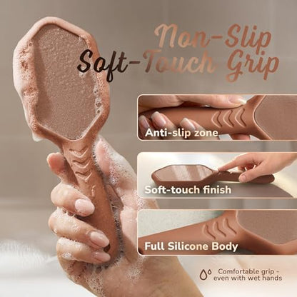 SILKLE Nano Glass Foot File - Foot Callus Remover for Feet & Foot Scrubber | Silicone Grip for Non-Slip Control - Foot Scrubber for Dead Skin, Heel Scraper for Cracked Heels & Foot Exfoliator - Brown - style: Brown