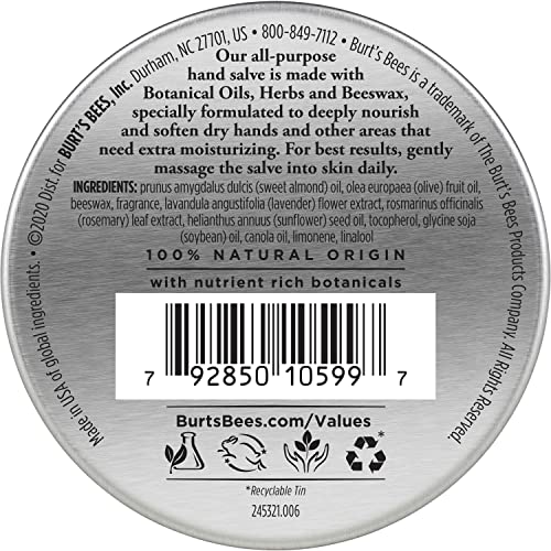 Burt's Bees Hand Skin Care, Moisturing Balm, Salve for Dry Skin with Beeswax, 100% Natural, 3 Ounce
