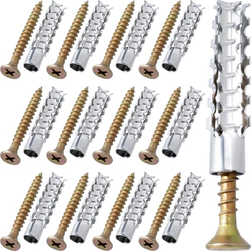 80 Pcs M6 Tree Shaped Steel Hollow Wall Anchor with Screws, Loose Hinge Hole Repair Kits, Metal Expansion Screws for Concrete, Drywall Anchors, Drywall Anchor Kit (0.24''×1.38'') - color: Gold