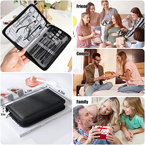 Manicure Set Pedicure Kit Womens Nail Clippers Set 32 in 1 Professional Grooming Care Tools Nail Kit Including Facial, Fingernails and Toenails Care with Travel Case Women (Gray_32 in 1) - color: Gray_32 in 1