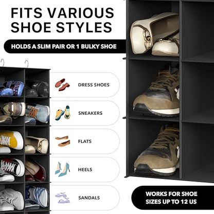 Simple Houseware 24 Section Shelves Hanging Shoes Organizer, Black | 3 Metal Hooks, 8 Tier, Holds Up to 24 lbs - color: Black