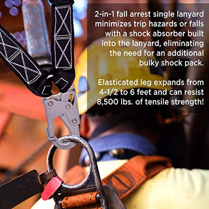 AFP 6FT Double Leg Internal Shock Absorbing Safety Fall Protection Lanyard with Dual Aluminum Pelican Rebar & Steel Snap Hook | Heavy-Duty Webbing | OSHA & ANSI Rated (Aluminum)