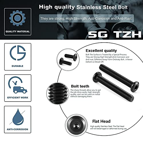M5 x 30mm 20Pcs Flat Head Hex Socket Cap Screws Bolts, 304 Stainless Steel 18-8, Full Thread, Black Oxide by SG TZH (with Hex Spanner) - size: M5 x 30mm