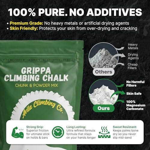 Climbing Chalk 200g, Pro Friction Gymnastics Chalk 100% Magnesium | Non-Toxic Grip for Lifting, Rock Climbing, Gym & Weights! Long Lasting & Skin Friendly | 100% Magnesium
