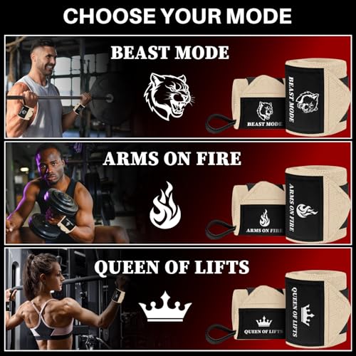 TECEUM Weightlifting 18" & 12" Wrist Wraps with Thumb Loop – Heavy Duty Wrist Workout Braces for Men and Women – Ideal for Powerlifting, Strength Training, Bodybuilding - color: Beige, style: 12" – Arms on Fire