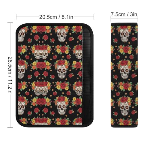 Universal Fit Seat Belt Cover for Adult Use, Stroller Pushchair High Chair, 2PCS Day of The Dead Flower Sugar Skull Harness Pads Strap Shock Absorption - color: Pattern 1247