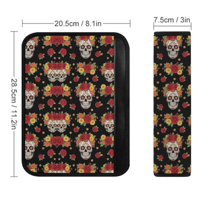 Universal Fit Seat Belt Cover for Adult Use, Stroller Pushchair High Chair, 2PCS Day of The Dead Flower Sugar Skull Harness Pads Strap Shock Absorption - color: Pattern 1247