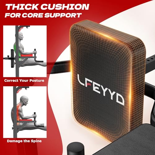 Power Tower Pull Up Bar Free Standing,Multi-Level Adjustable Height Dip Station, Multi-Grip Handles,Backrest,Home Gym Strength Training Equipment with Power Elastic Ropes,Capacity 400LBS