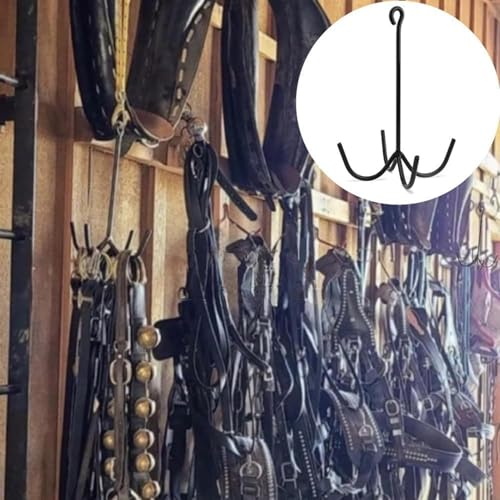 Tack Hooks for Barn 4 Prong Equestrian Gear Organizer Rack | 2 Pieces Tack Hangers for Workshop Garage Utility Room Stable Barn Trailer Stall Fence Rail