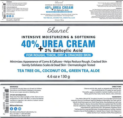 Ebanel Set of Salon Grade Callus Remover for Feet Gel + 40% Urea Foot Cream | Dry Cracked Heel Repair with Salicylic Acid, Epsom Salt, Helps Soften and Smooth Calluses and Rough Skin for Baby-Soft Feet - size: 13.1 Ounce (Pack of 1)