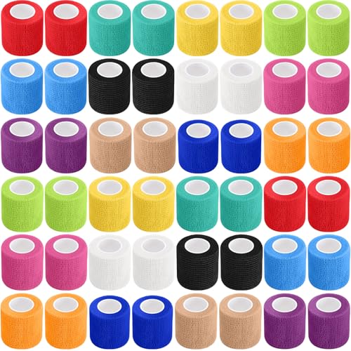 Treela 64 Pack 2" x 5 Yards Self Adhesive Cohesive Bandage Wraps, Elastic Breathable Athletic Tape, Flexible Self Adherent Bandage Rolls for Wrist, Ankle, Fingers, Sports & Pets (Diverse Colors) - color: Diverse Colors, size: 2 Inch X 5 Yard