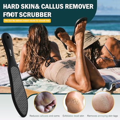 FVION Double-Sided Nano Glass Foot File for Callus Remover - Highly Effective Hard and Dead Skin Remover for Cracked Heels and Dry Skin (Black) - color: Black