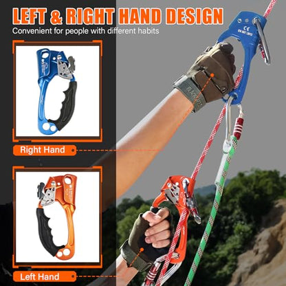 UIAA & CE Certified Rope Ascender Aluminum Alloy Rock Climbing Gear Strong Rigging Rappelling Equipment for Rock Tree Climbing Arborist Rescue Mountaineering Caving - color: Right Hand Blue 1