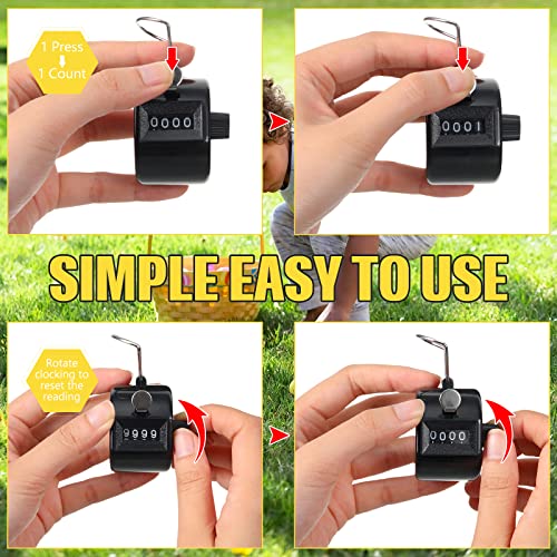 TOODOO 6 Pack Hand Tally Counter 4 Digit Mechanical Palm Clicker Plastic Hand Held Counter Clicker with Metal Finger Ring for School Golf Sports Events Office Stadium - color: Black