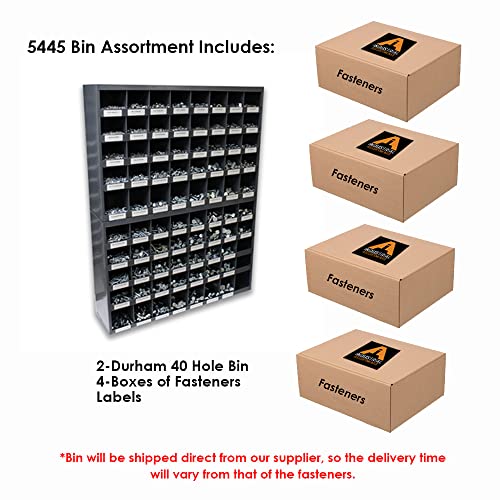 Titan 5,445 pcs Grade 8 Coarse Hardware Assortment Kit with Hex Cap Screws, Hex Nuts, Washers, & Two Durham 40 Hole Metal Bins