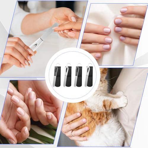 Ymapinc 4 Pack Nail File Metal, 3.54IN Stainless Steel Fingernail Files Double Sided Grit Nail Filer with Leather Cases and Non Slip Handle