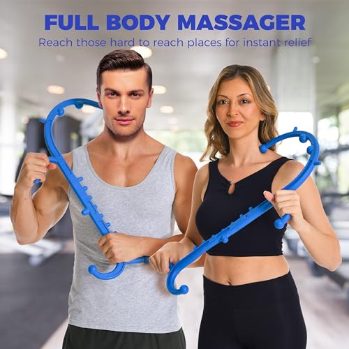 Deep Tissue Back & Neck Massager - Back Massager Stick for Pain Relief, Muscle Knot Remover, Trigger Point Massage Tool for Full Body, Shoulders, Legs - Pressure Point Massage Tool (Blue) - color: Sky Blue