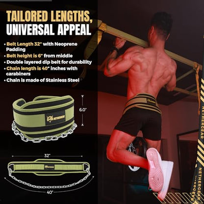 Dip Belt for Weight Lifting with 36” Heavy-Duty Steel Chain, Comfortable Neoprene & Strong Stitching, Weighted Belt Ideal for Bodybuilding, Powerlifting, Pull Ups & Squats