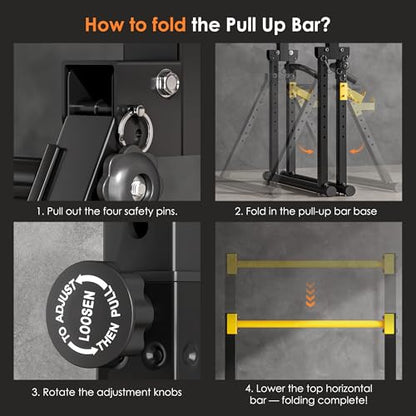 SogesPower Foldable Pull Up Bar Station,Triangular Power Tower Dip Stand | Adjustable Heights & Handles Pull Up Dip Station for Pull-ups, Dips, Knee Raises,Space-saving for Small Space - color: Yellow