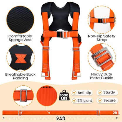 Moving Straps with Chest Buckle,2-Person Shoulder Moving Straps with 1-Person Lifting Strap for Moving Furniture,Appliances,Mattresses Heavy Object Up to 1200Lbs - color: Orange-With Chest Buckle