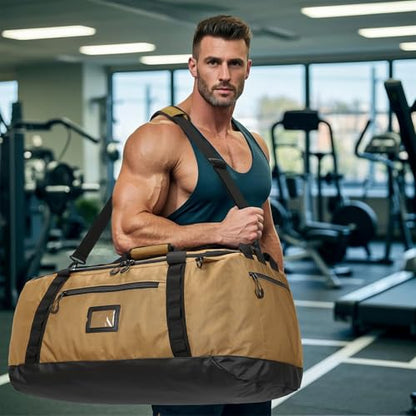 TUGUAN 100L Extra Large Travel Duffle Bag Backpack for Men, 3 in 1 Sports Duffel Bags W/Adjustable Shoulder Strap & Dividers Gym Equipment/Gear Weekend Overnight Bag for Trip Camping Hiking, XL Brown - color: Brown