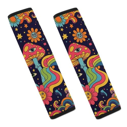 2PCS Breathable Seat Belt Cover for Adults and Children, Most Cars, Flower Trippy Flowers Eye Shoulder Harness Cover, Shock Absorption - color: Pattern 808