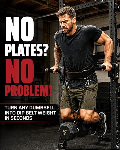 THEFITGUY Ultimate Dip Belt & Dumbbell Straps Bundle – For Loading Plates, Dumbbells & Barbells | Secure Fit, Horizontal Weight, Built for Heavy Dips & Squats