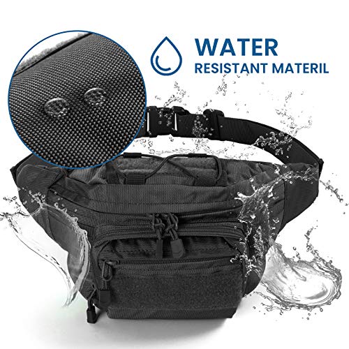 FRTKK Tactical Fanny Pack Military Waist Bag Pack with USA Flag Patch Utility Hip Pack with Adjustable Strap for Outdoors Fishing Cycling Camping Hiking Dog Walking (Black 2) - color: Black 2