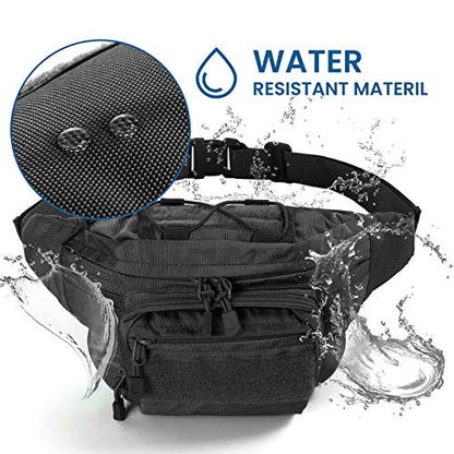 FRTKK Tactical Fanny Pack Military Waist Bag Pack with USA Flag Patch Utility Hip Pack with Adjustable Strap for Outdoors Fishing Cycling Camping Hiking Dog Walking (Black 2) - color: Black 2