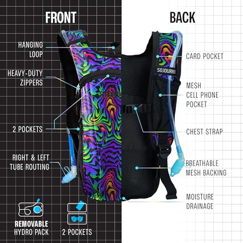 Sojourner Rave Hydration Pack - Hydration Backpack - Hydropack with 2L Bladder - Water Backpack for Festivals, Hiking, Running, Biking and More - color: Neon Tiger