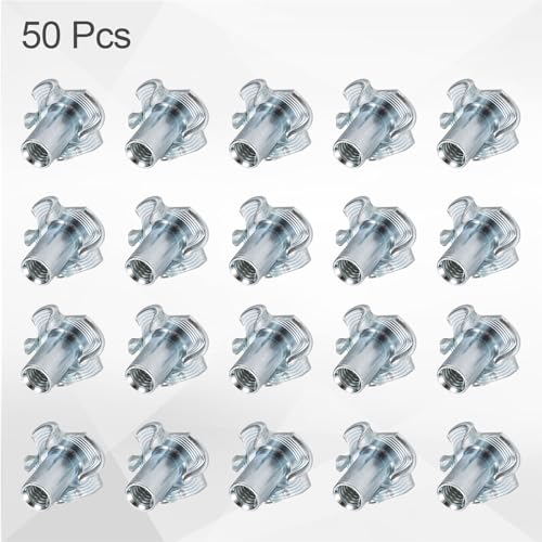HARFINGTON M4x11.5mm T-Nuts 4 Pronged Tee Nut 0.57" x 0.45" Fully Thread Carbon Steel Inserts for Wood, Rock Climbing Holds, Cabinetry, Furniture 50pcs - size: M4x11.5mm