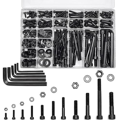 434PCS M5 M6 M8 M10 M12 Metric Bolt Assortment 12.9 Grade Cylindrical Head Screws Nuts and Washers Hex Socket Head Cap Machine Screws Kit - color: X14-large-434 M5 M6 M8 M10 M12 Socket Cap（Black)
