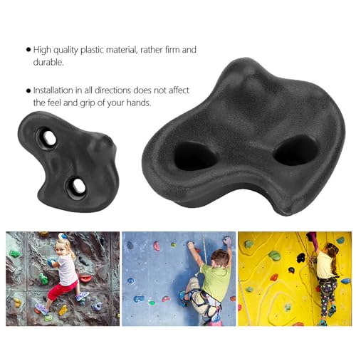 HERCHR 10 Rock Climbing Holds, PE Ergonomic Rock Wall Holds Grips for Indoor and Outdoor Playground Play Set Includes Mounting Hardware - color: Black
