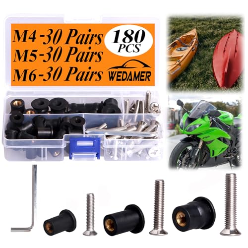 WEDAMER 90 Pairs M4 M5 M6 Neoprene Well Nuts with Stainless Steel Screw M5 Rubber Well Nuts Kayak Brass Copper Bolts Well Nut Kit for Kayak Motorcycle Boat Marine Windscreen Accessories (M4 M5 M6) - color: M4/M5/M6 Each 30 Pairs