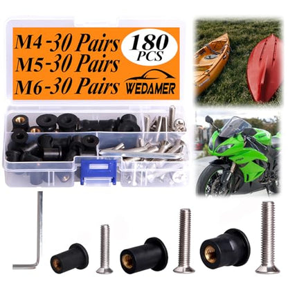 WEDAMER 90 Pairs M4 M5 M6 Neoprene Well Nuts with Stainless Steel Screw M5 Rubber Well Nuts Kayak Brass Copper Bolts Well Nut Kit for Kayak Motorcycle Boat Marine Windscreen Accessories (M4 M5 M6) - color: M4/M5/M6 Each 30 Pairs