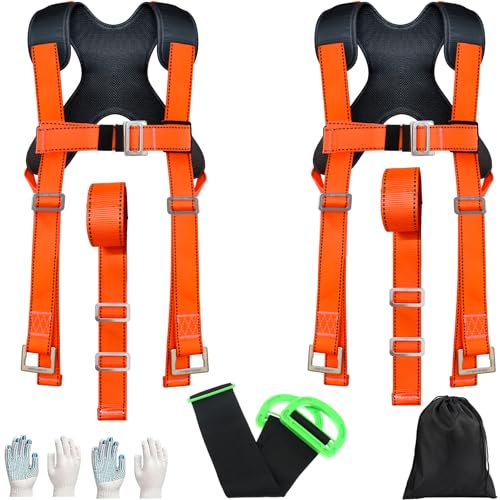 Upgraded Furniture Moving Straps with Chest Buckle,Shoulder Moving Straps with 1-Person Lifting Strap, Adjustable Easily Lifting and Moving for Mattresses, Appliances Heavy Object Up to 1200LBS - color: Orange-2Person Straps