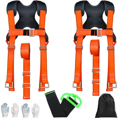 Upgraded Furniture Moving Straps with Chest Buckle,Shoulder Moving Straps with 1-Person Lifting Strap, Adjustable Easily Lifting and Moving for Mattresses, Appliances Heavy Object Up to 1200LBS - color: Orange-2Person Straps